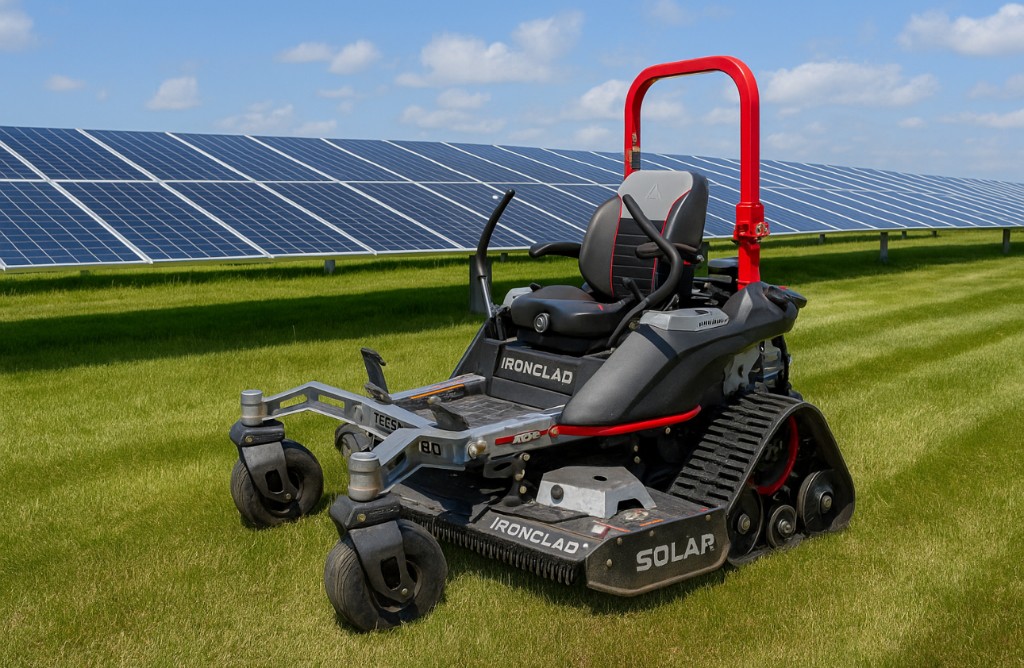 Grounds maintenance equipment near a solar installation